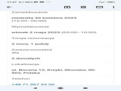 Pokuj dwuosobowy na dwie nocy 30.04-02.05