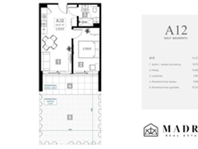 Apartament, 34,37 m², 2 pokoje, parter, oferta nr A12