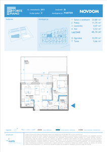 Apartament, 45,15 m², 2 pokoje, parter, oferta nr B/11