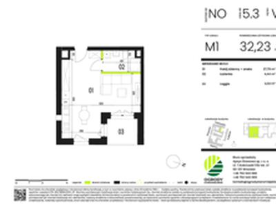 Mieszkanie, 32,23 m², 1 pokój, piętro 5, oferta nr NO.5.3