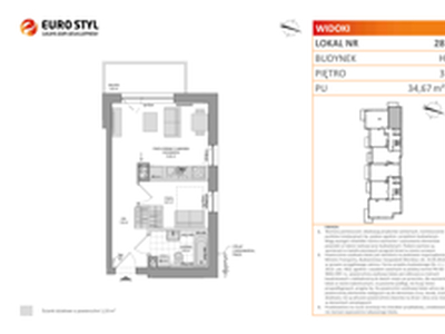 Mieszkanie, 34,67 m², 2 pokoje, piętro 3, oferta nr H/28