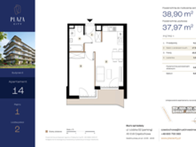 Mieszkanie, 38,90 m², 2 pokoje, piętro 1, oferta nr B6M14