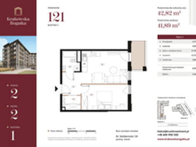 Mieszkanie, 42,82 m², 2 pokoje, piętro 2, oferta nr Budynek 1 Mieszkanie 121