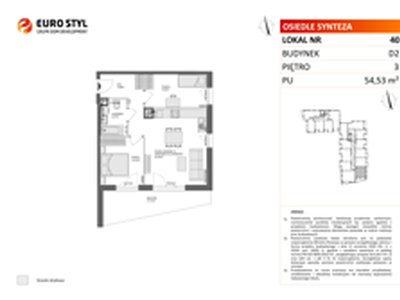 Mieszkanie, 54,53 m², 3 pokoje, piętro 3, oferta nr D2/40