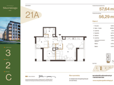 Mieszkanie, 57,64 m², 3 pokoje, piętro 2, oferta nr C21A