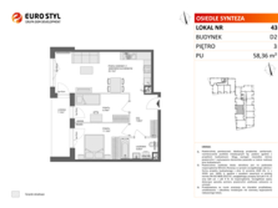 Mieszkanie, 58,36 m², 3 pokoje, piętro 3, oferta nr D2/43