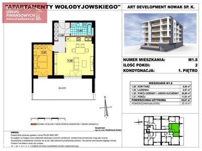 Deweloperskie- 2 pok. -52,34 m2, Wołodyjowskiego,