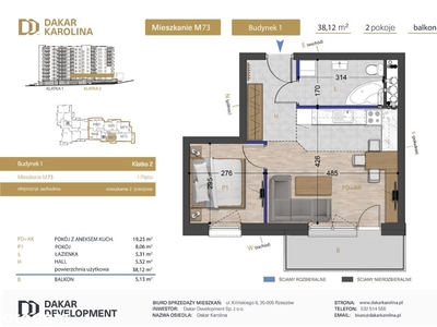 2-Pokojowe-38,12m2|1 Piętro|Balkon|Dakar Karolina