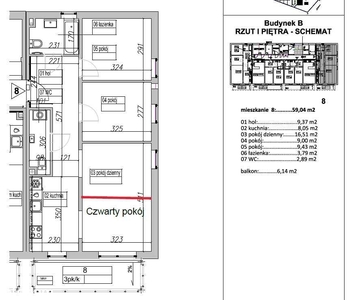 Wykończone 57,76 | 3 pokoje | 1 piętro | 2 balkony