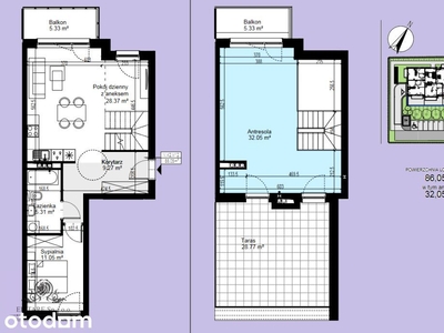 Antresola+ taras, 86m2, 3 pok., IV kw. 2024, ul. O