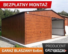 GrzywStal | garaż blaszany drewnopodobny 6x6 | bramy uchylne + drzwi- A44v2