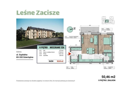 Mieszkanie 2 pokojowe z balkonem - 50,46 m2.