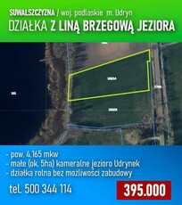 Działka nad jeziorem Udrynek okolice Szelmentu