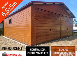 Garaż Blaszany Drewnopodobny 6.5x5m - Dwuspadowy - Romstal A28v13