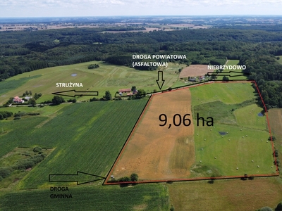 Działka rolno-budowlana o powierzchni 90600 m2 (9,06 ha) Strużyna