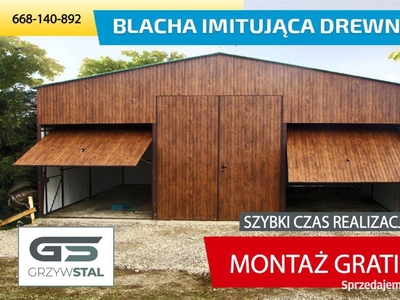 G4Garaż blaszany 7x6 - Bramy Uchylne - Drewnopodobny - WIATA - GRZYWSTAL