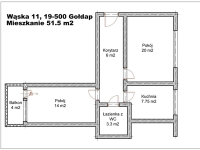 2 pokojowe mieszkanie 51 m2 w centrum Gołdapi