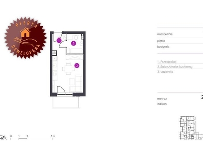 Mieszkanie na sprzedaż 25,15 m², piętro 1, oferta nr 99605