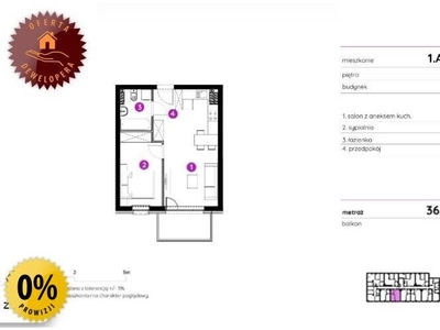Mieszkanie na sprzedaż 36,60 m², piętro 1, oferta nr 99611