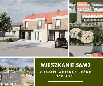 Nowe mieszkania 56 m2 z balkonem, I piętro. Syców.