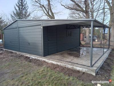 Garaż blaszany 6x5+3m grafit wiata kolor drewno blaszak RAL