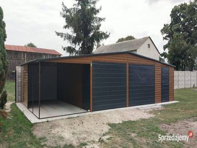 Garaż blaszany drewnopodobny 8x5+3m wiata, blaszak