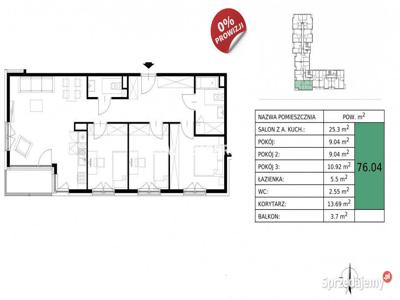 Mieszkanie na sprzedaż 76.04m2 3 pokoje Kraków