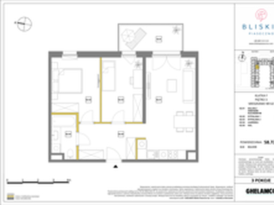 Mieszkanie, 58,72 m², 3 pokoje, piętro 3, oferta nr 62