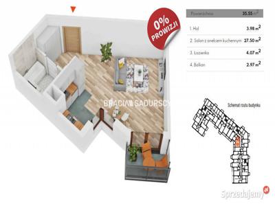 Oferta sprzedaży mieszkania Kraków 35.55m2 1 pokojowe