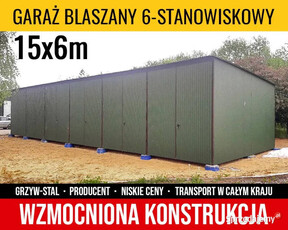 Garaż Blaszany 15x6 jednospadowy Zielony - GrzywStal Garaże i Wiaty- A42v2