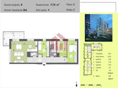 Mieszkanie na sprzedaż 4 pokoje Rzeszów, 71,78 m2, 5 piętro