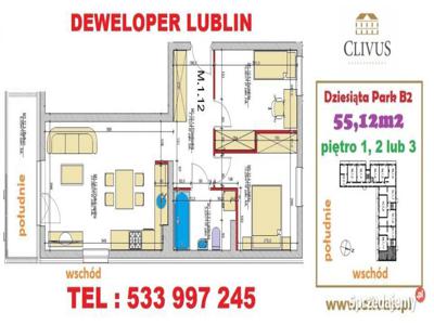 Mieszkanie 55.12m2 3 pokoje Lublin