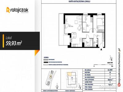 Mieszkanie 59.93m2 3 pokoje Gdańsk Potęgowska