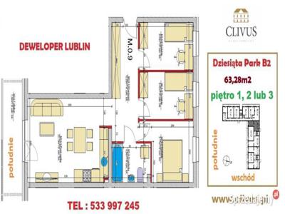 Mieszkanie na sprzedaż 63.28m2 4-pokojowe Lublin