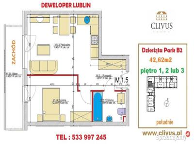Ogłoszenie mieszkanie 42.62m2 2 pokoje Lublin