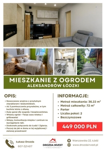 Mieszkanie z ogrodem - Aleksandrów Łódźki