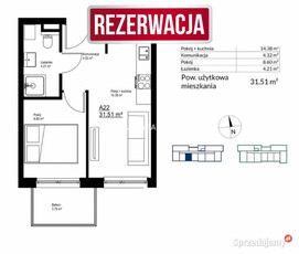 Oferta sprzedaży mieszkania Kraków 31.51m2 2 pok