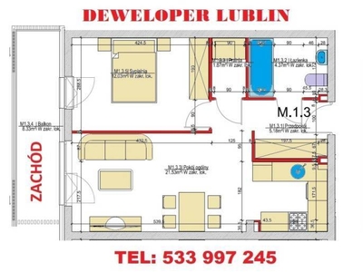 Mieszkanie 44.98m2 2 pokoje Lublin