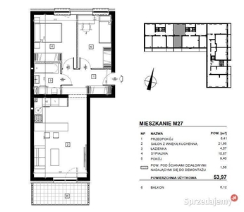 Mieszkanie 53.97 metrów 3 pok Lublin