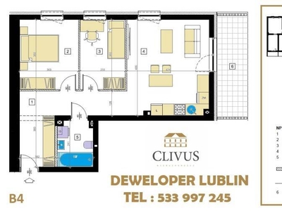 Mieszkanie 56.43m2 3-pokojowe Lublin