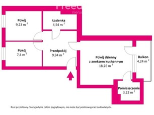 3 pokojowe mieszkanie 52,59 m2, parter ul. Tessaro