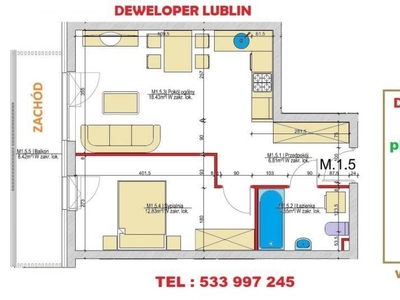 Mieszkanie 42.57m2 2 pokoje Lublin