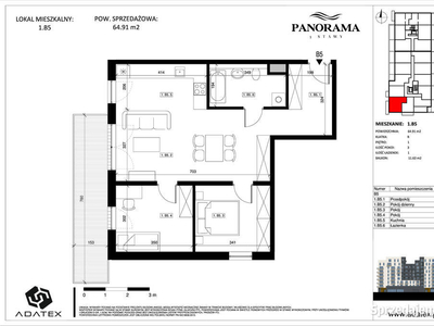 Panorama 3 Stawy Mieszkanie 64,91 m2 - 1.B5