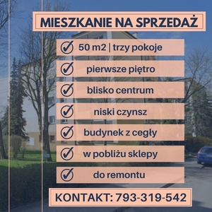 Mieszkanie 50m2 trzypokojowe Toruń