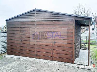 GARAŻ BLASZANY 6m x 5,8m + wiata - dwuspad - 2x Brama LUX147