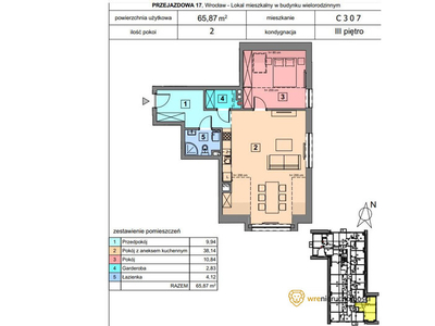 Mieszkanie na sprzedaż 65,81 m², piętro 3, oferta nr 436894