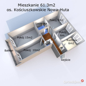 Mieszkanie 4-pokoje 61m2 os. Kościuszkowskie