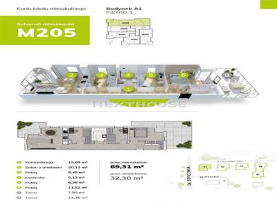 Mieszkanie, 69,51 m², Knurów