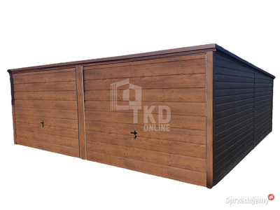 Garaż Blaszany 6x6 - 2x Brama - Jasny orzech TKD99