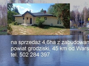 Posiadłość 4,6ha z zabudowaniami, stawem, blisko Warszawy